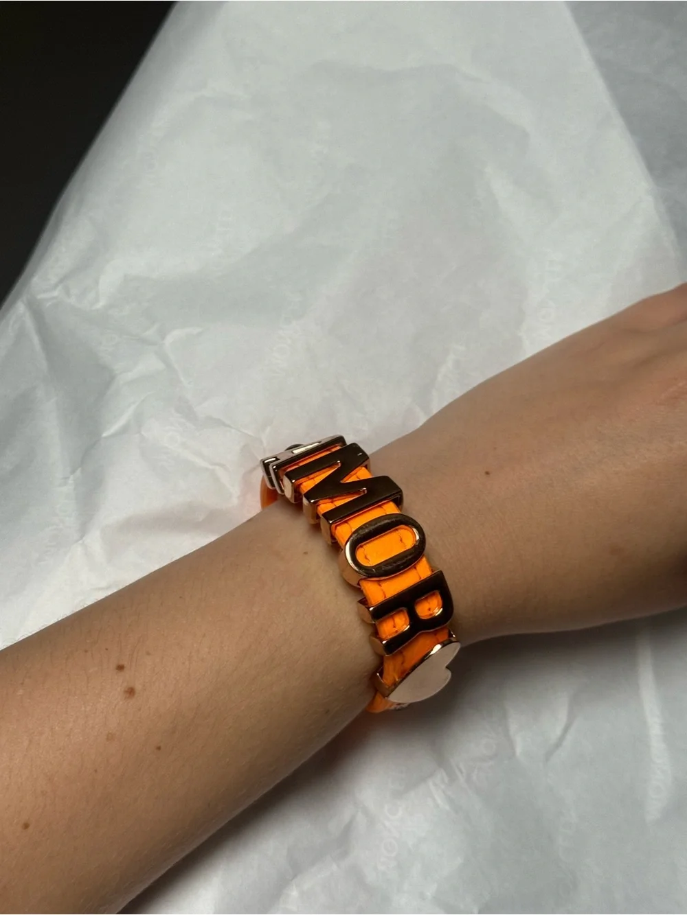 2000s / Y2K BCBGeneration Orange 'AMOR' Letter Bracelet